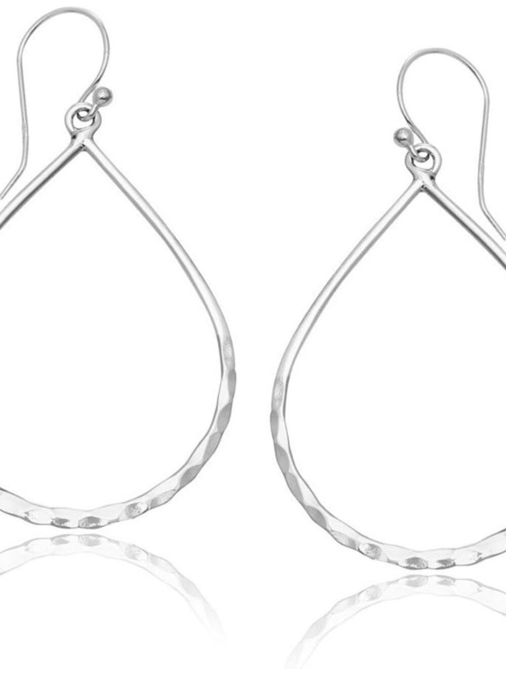MIMI 925 Sterling Silver Hammered Open Teardrop Hoop Earrings